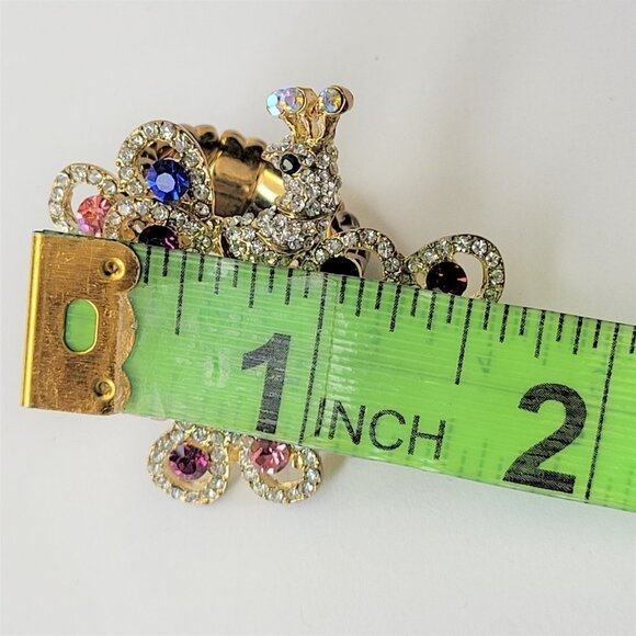 PEACOCK Ring Multicolor Crystals Stretch Band Ring - Picture 9 of 13